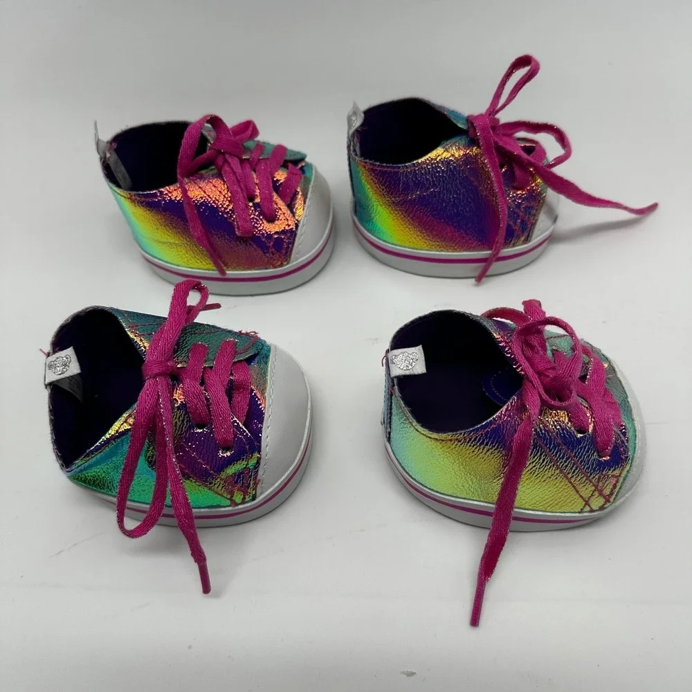 Build A Bear BAB Iridescent Rainbow Sneakers Shoes Plush Stuffed Animal lot of 4